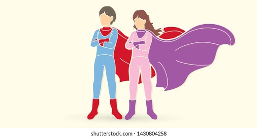 Boy and Girl super heroes action cartoon graphic vector.