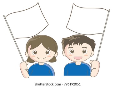 Boy and girl  supporting with flag