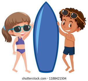 Boy and girl surfer illustration