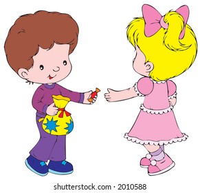 Boy and girl with sweets