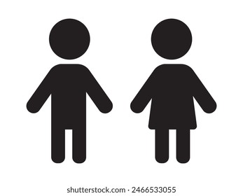 Boy and girl symbols., Kids or children black vector icon. Boy and girl symbols. WC Toilet door plate vector icon