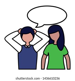 boy and girl with talk bubble mental depressed vector illustration