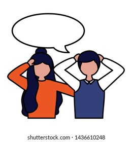 boy and girl with talk bubble mental depressed vector illustration