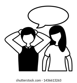 boy and girl with talk bubble mental depressed vector illustration