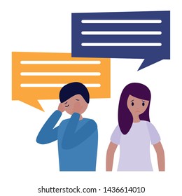 boy and girl with talk bubble mental depressed vector illustration