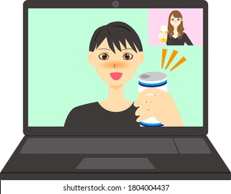 Boy and girl talking online. Vector illustration.