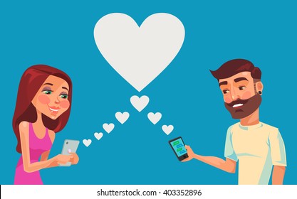 Boy and girl talking online. Vector flat illustration