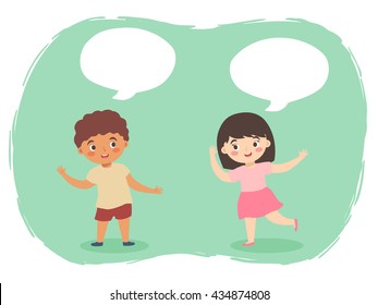 Boy Girl Talking. Vector illustration of kids talk with speech bubble.