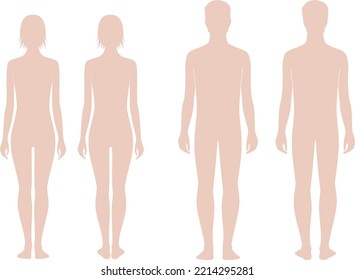 Boy and girl teenager figure. Body proportions 15 years old Front and back Teen silhouette Croquis template for technical drawing Vector illustration.