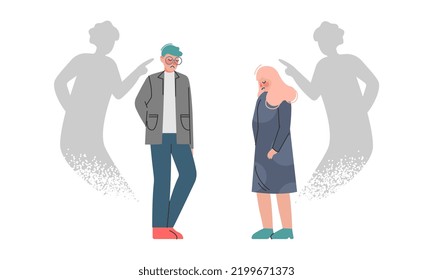 Boy and Girl Teenagers Suffering from Psychological Problems and Mental Disorder Vector Set