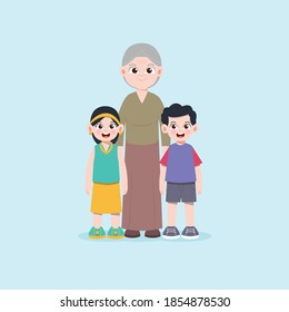 A boy and a girl with their grandmother
