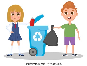 Boy Girl Throw Out Garbagecareful Treatment Stock Vector (Royalty Free ...