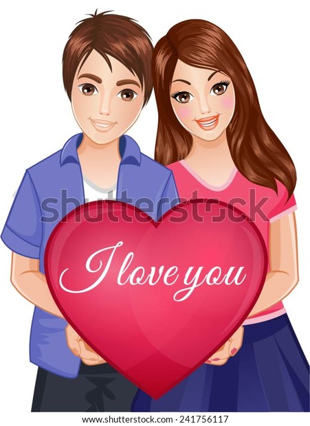 Boy Girl Together Holding Big Heart Stock Vector Royalty Free