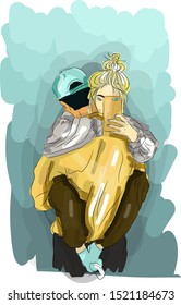 Boy and girl together with love