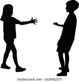a boy and a girl together, silhouette vector