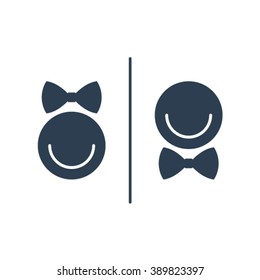 Boy and girl toilet sign. Wc vector icon for kids. Smiley, white background, black color. Illustration, vector EPS 10