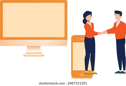 Boy and girl are trading data transfer.