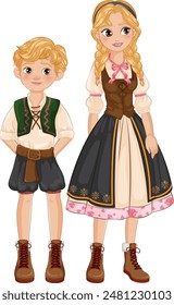 Boy and girl in traditional Bavarian clothing