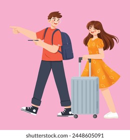 Boy and Girl travel with luggage