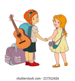 Boy and girl travelers
