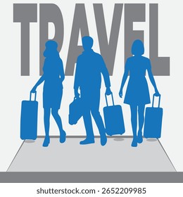 Boy and girl travelling, vector foam, silhouette illustration, Travel post. 