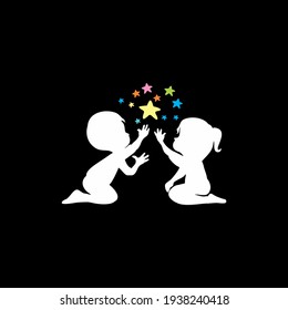 boy and girl try to reach a Star Logo, dream Template Design, Emblem, 
Design Concept, Creative Symbol,