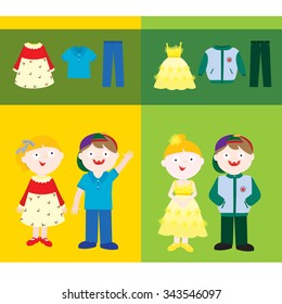 A boy and girl trying on new clothes