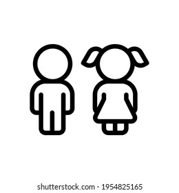 Boy and girl, two children, simple icon. Black icon on white background