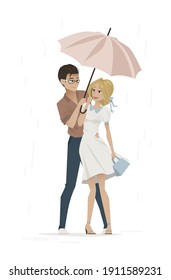 Boy and girl under an umbrella in the rain (v.2)