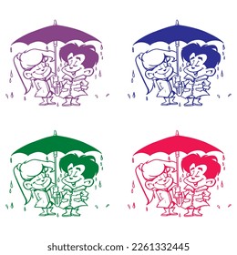 Ilustración de Boy and Girl Under the Umbrella Vector
