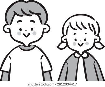 Boy and girl, upper body, vector (monochrome)
