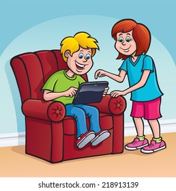 Boy and Girl Using A Digital Tablet