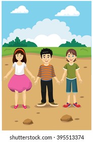 boy and girl vector. character. child on open air