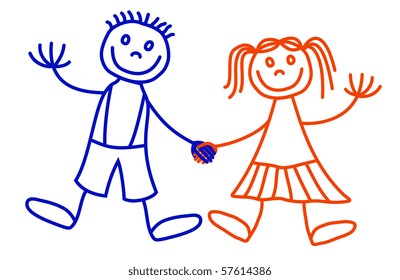 Boy and girl vector drawing