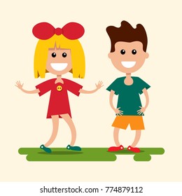 Boy and Girl. Vector Flat Design Kids Cartoon.
