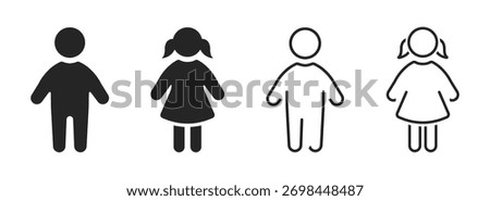 Boy and Girl vector icons set. Vector children icon. Flat and outline Kids icon