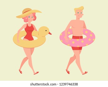 Boy and girl  walking together at the beach
