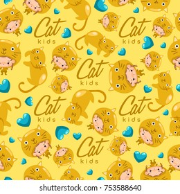 Boy and girl wearing Animal fancy hat :  Seamless Pattern : Vector Illustration