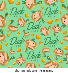 Boy and girl wearing Animal fancy hat :  Seamless Pattern : Vector Illustration