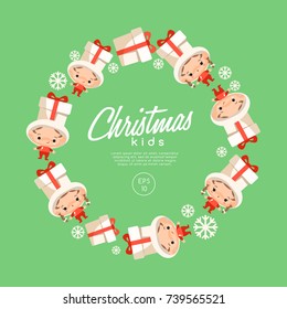 Boy and girl wearing Christmas fancy hat : Vector Illustration