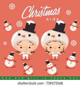 Boy and girl wearing Christmas fancy hat : Vector Illustration
