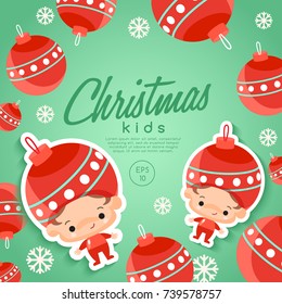 Boy and girl wearing Christmas fancy hat : Vector Illustration
