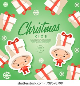 Boy and girl wearing Christmas fancy hat : Vector Illustration