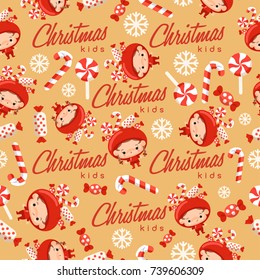 Boy and girl wearing Christmas fancy hat : Seamless Pattern : Vector Illustration