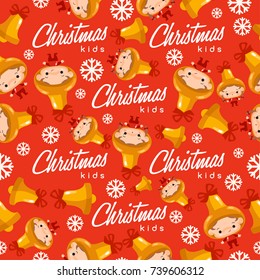 Boy and girl wearing Christmas fancy hat : Seamless Pattern : Vector Illustration