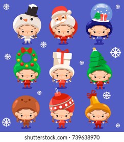 Boy and girl wearing Christmas fancy hat : Vector Illustration