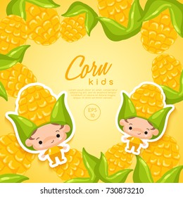Boy and girl wearing Corn shaped hat : Vector Illustration