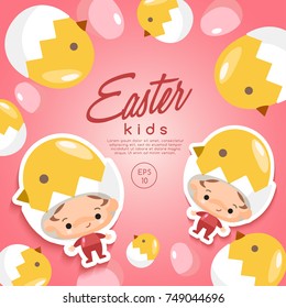 Boy and girl wearing Easter fancy hat : Vector Illustration
