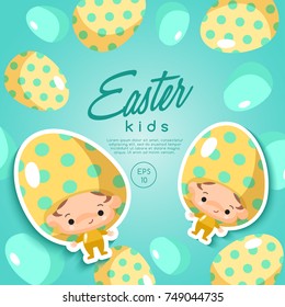 Boy and girl wearing Easter fancy hat : Vector Illustration