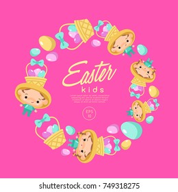 Boy and girl wearing Easter fancy hat : Vector Illustration